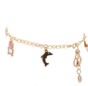 10K Real Gold Assorted Charm (Doplhin, Cat, Butterfly, Teddy Bear) Bracelet 9"