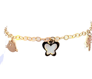 10K Real Gold Assorted Charm (Doplhin, Cat, Butterfly, Teddy Bear) Bracelet 9"