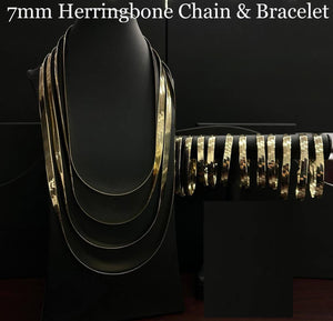 Real 10K Yellow Gold Herringbone Chains For Men / Women - Gifts For Him / Her