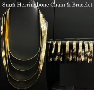 Real 10K Yellow Gold Herringbone Chains For Men / Women - Gifts For Him / Her