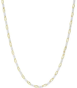 Real 925 Made In Italy Sterling Silver Gold Plated Two Tone Figaro Chain 2.5 mm For Men / Women