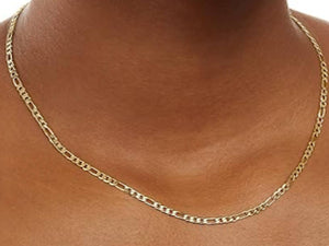 Real 925 Made In Italy Sterling Silver Gold Plated Two Tone Figaro Chain 2.5 mm For Men / Women