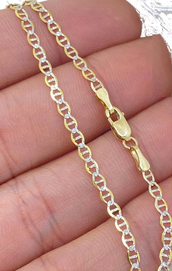 Real 925 Made In Italy Sterling Silver Gold Plated Two Tone Flat Anchor Chain 2.5 mm For Men / Women