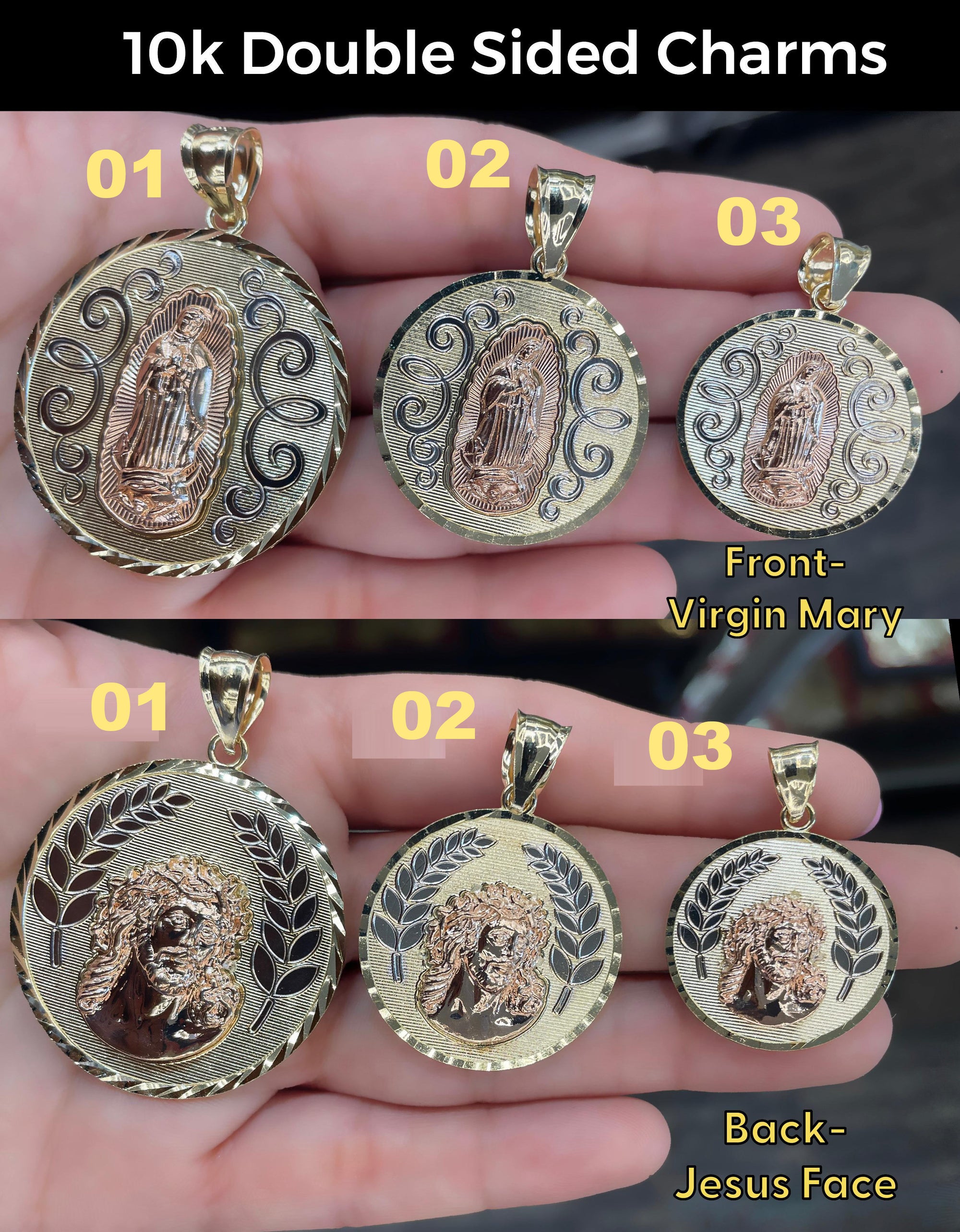 10K Real Gold Double Sided Big Charms (Front - Virgin Mary / Back - Jesus Face)