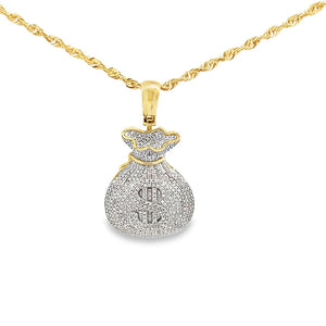 10K Real Gold Money Bag Charm With 0.65 Ct Diamond