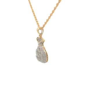 10K Real Gold Money Bag Charm With 0.65 Ct Diamond