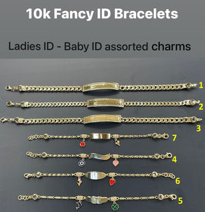 10K Real Gold Fancy ID Bracelet with CZ & Assorted Charms