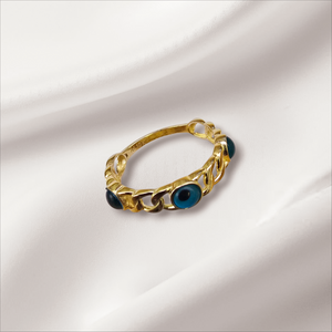 10K Real Gold Evil Eye Ring For Women, Girls