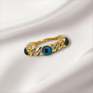 10K Real Gold Evil Eye Ring For Women, Girls