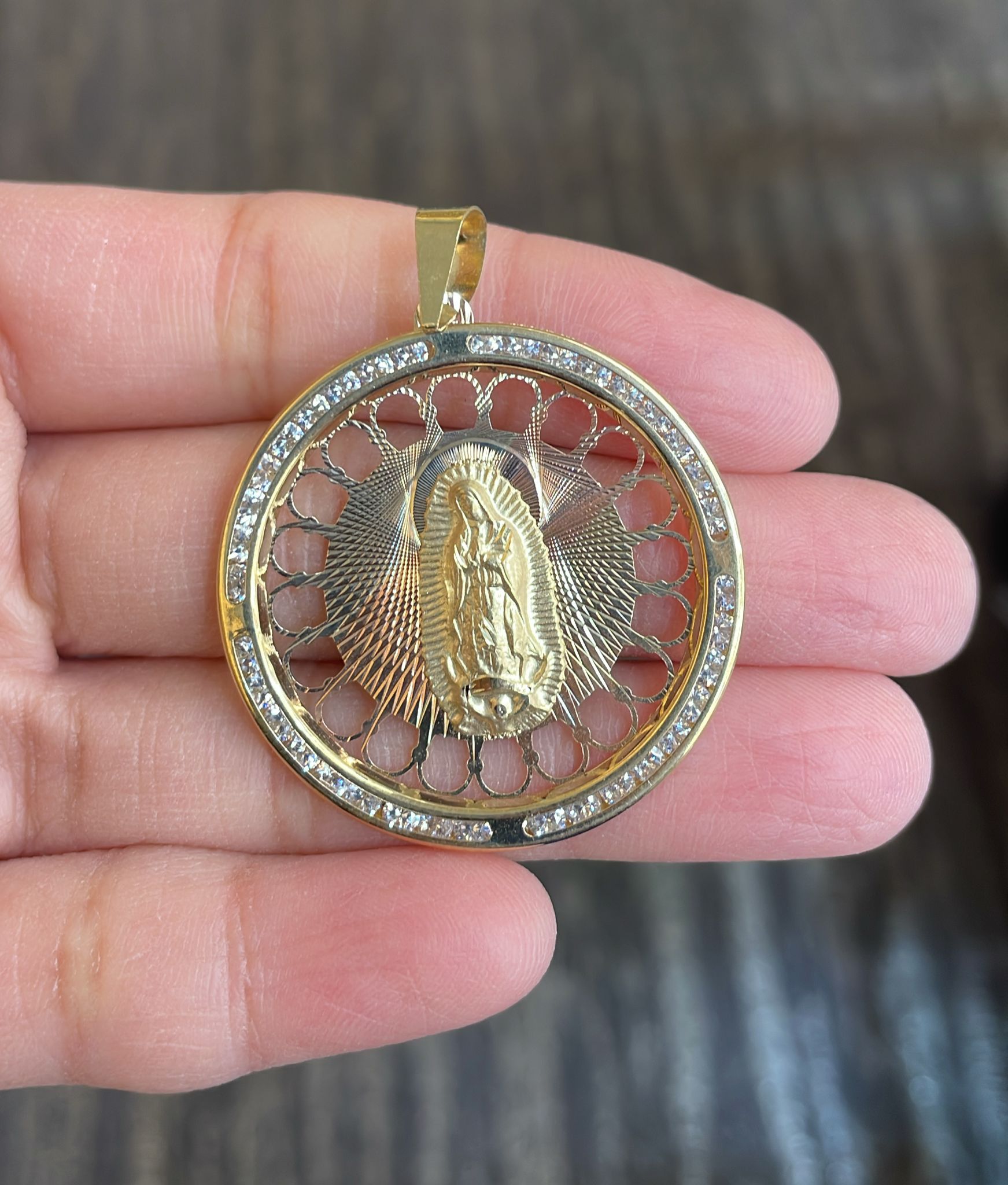 10k and Cubic Zirconia Tri-Colored Virgin 2024 Mary/Guadalupe Pendant