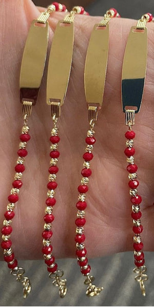 10K Real Gold Baby ID Bracelet in Red Beads & Black Beads