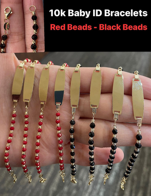 10K Real Gold Baby ID Bracelet in Red Beads & Black Beads