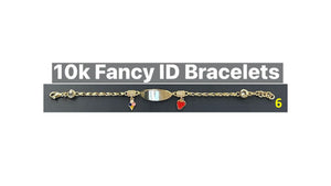 10K Real Gold Fancy ID Bracelet with CZ & Assorted Charms