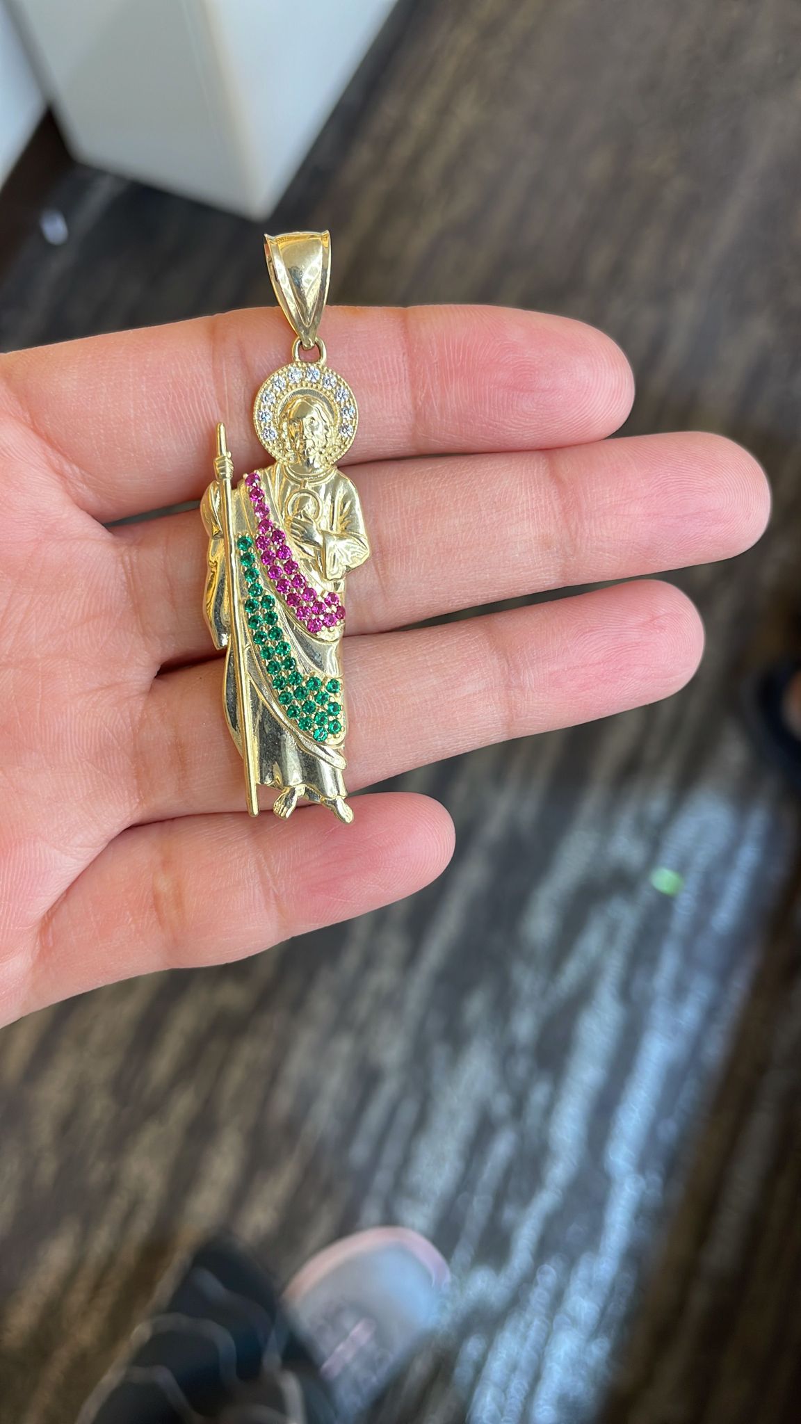 10K Solid Real Yellow Gold Saint Jude Pendant Charm