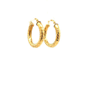 10K Real Gold Leaves Design Hoop Earrings