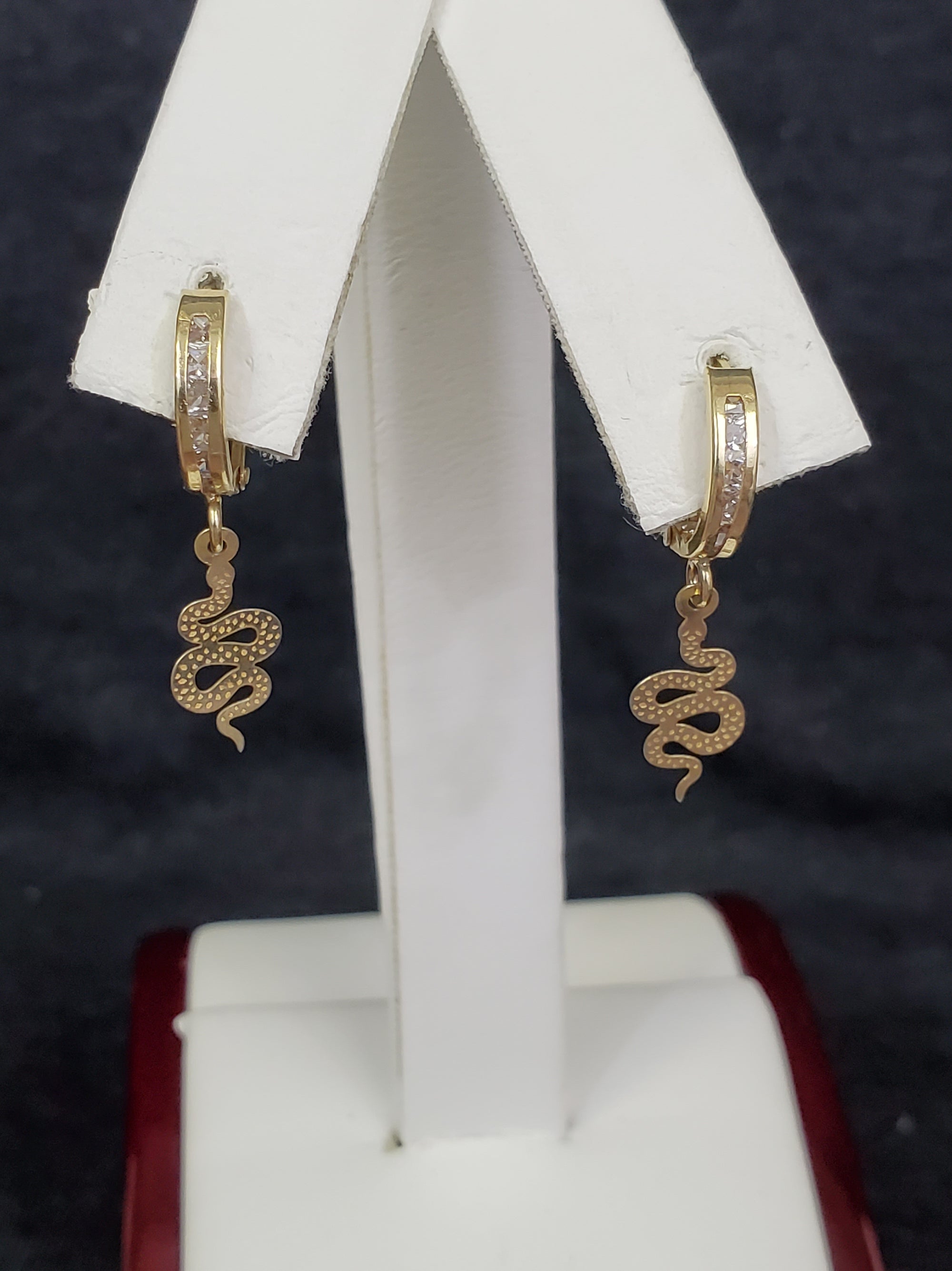 10K Solid Yellow Gold Snake Cz Hoop Earrings for Girls womens