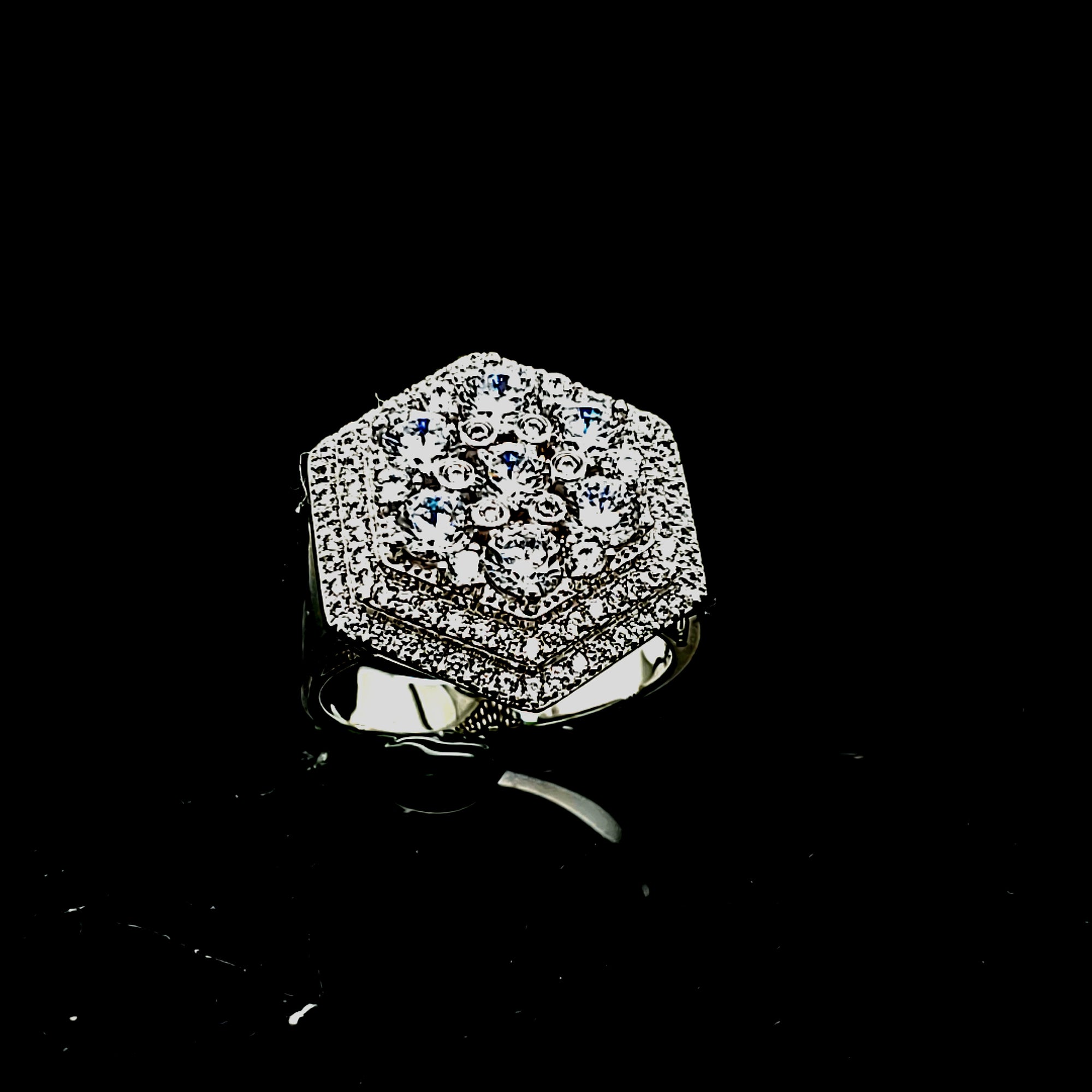 925 Sterling Solid Cluster Hexagone CZ Men's Ring (Made In Italy)