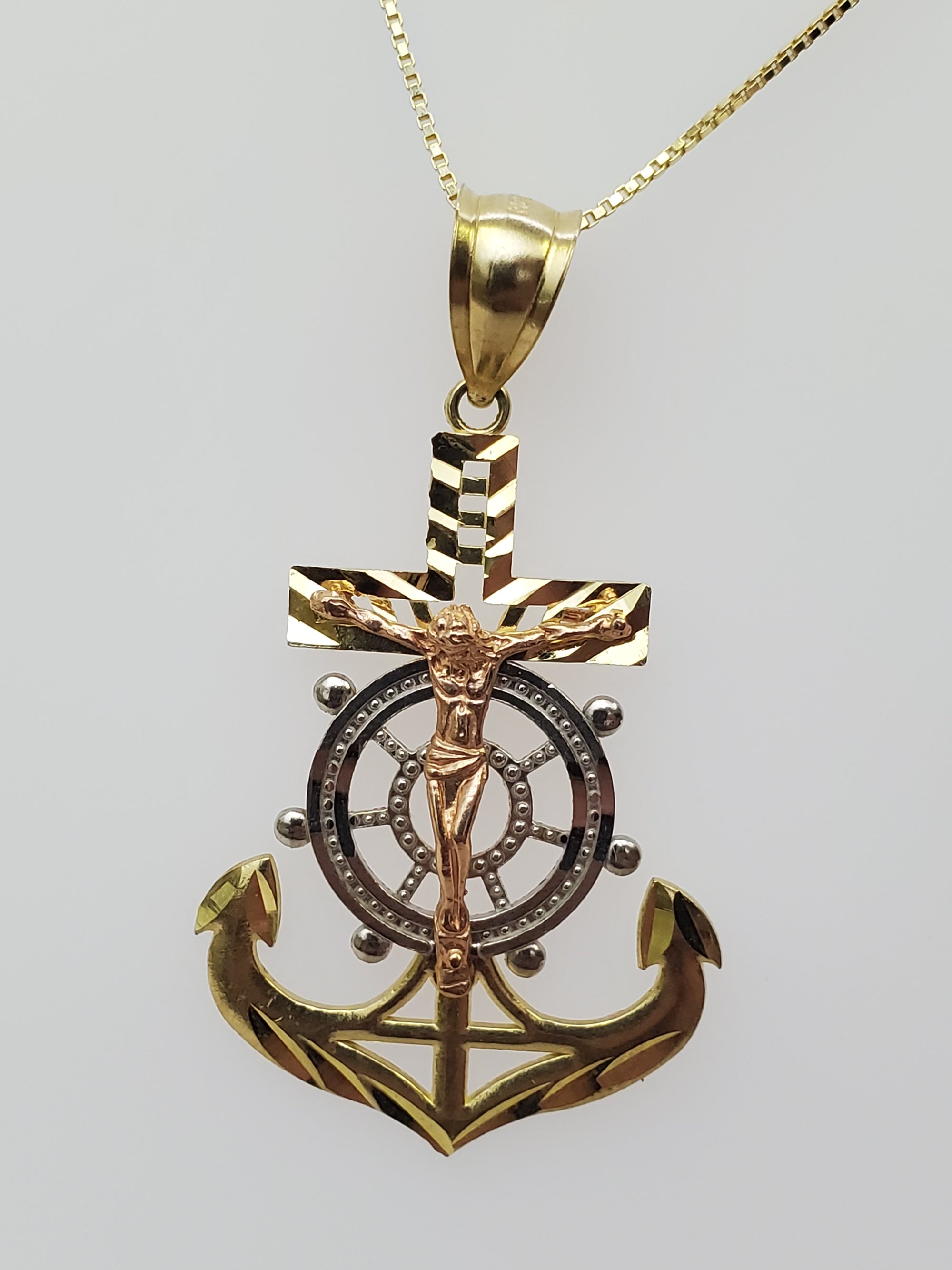 10K Trio Color Anchor Jesus Charm