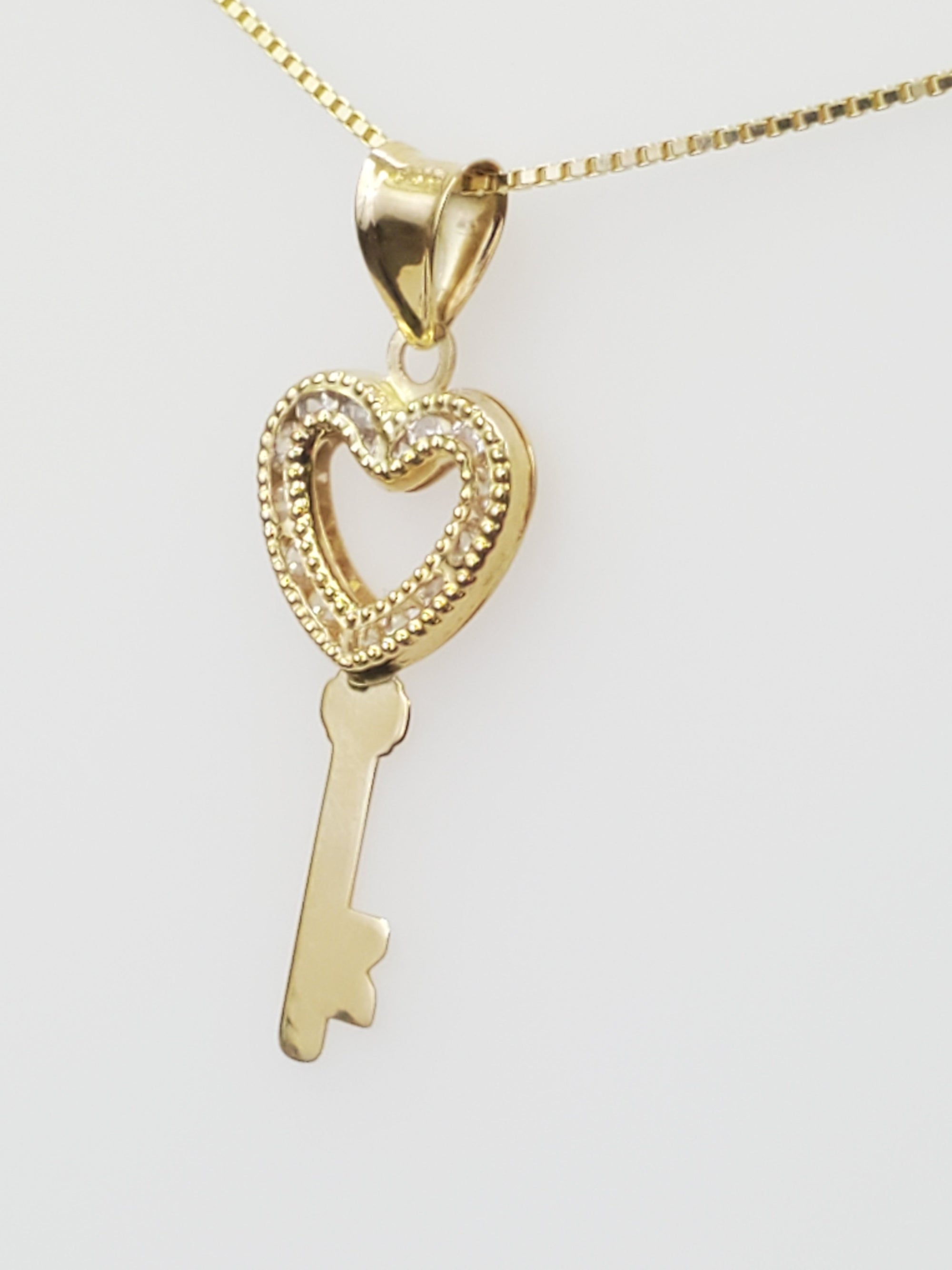 10K  Gold CZ Heart Key Charm