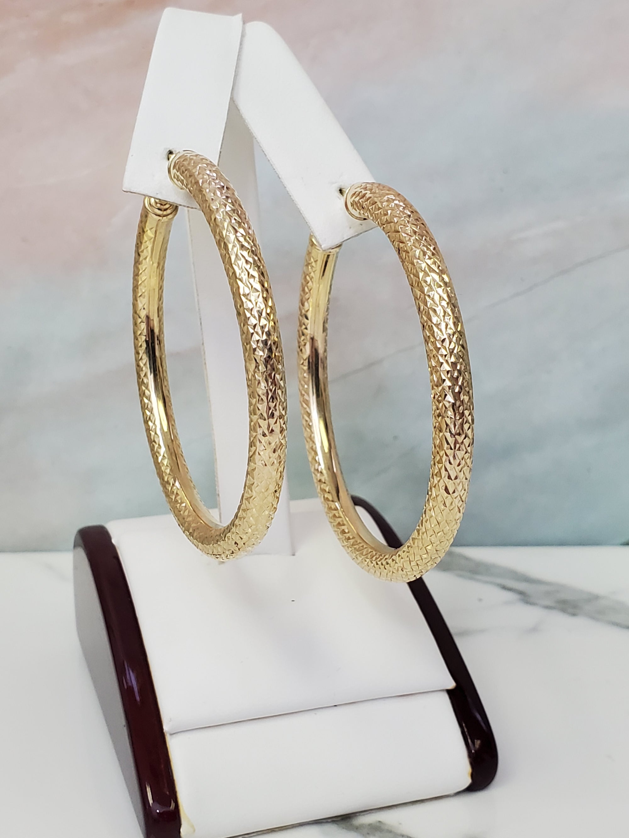 10K Gold Diamond Cut Tube Earrings