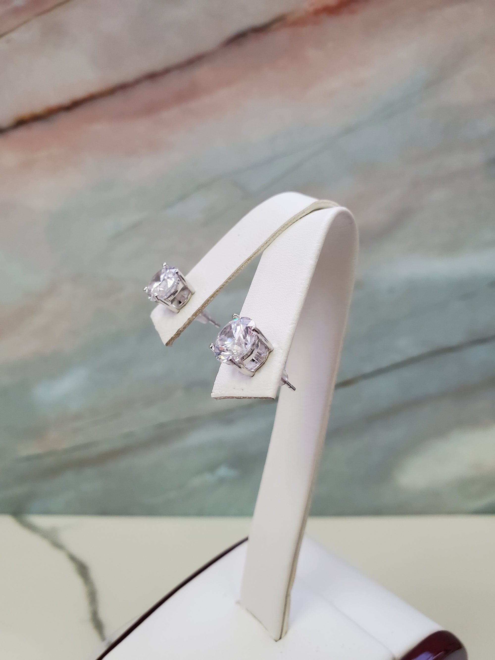 925 Silver CZ Square Stud Earrings