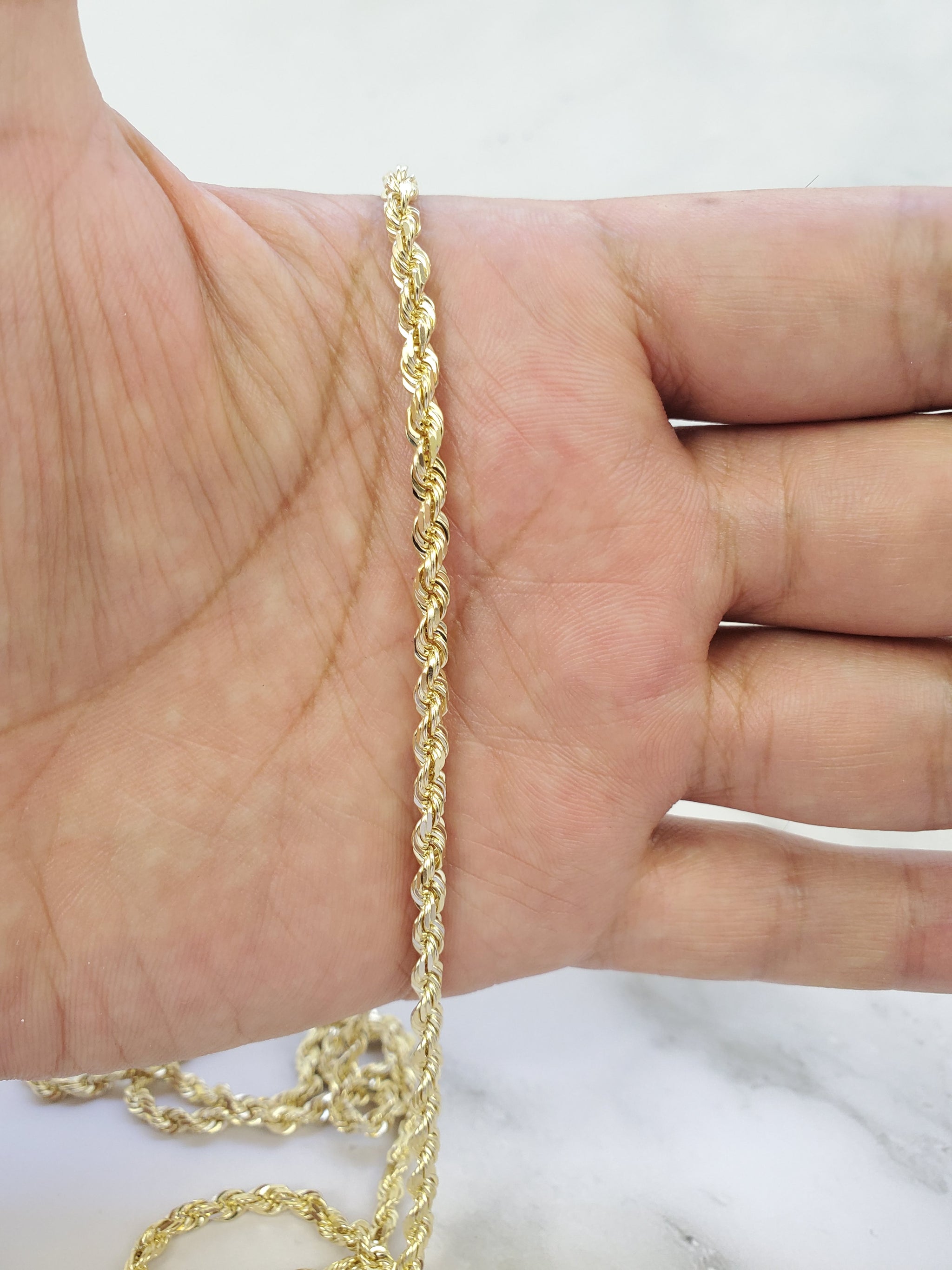 14K Yellow Gold Diamond Cut Rope Chain Real Solid 16 to 26 (2.5mm-5mm) 2.5MM-20