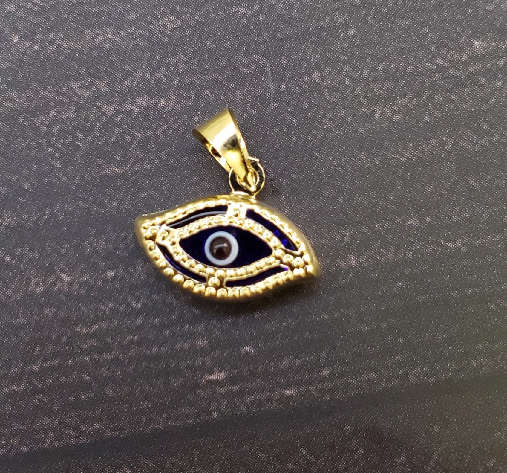 14K Solid Real Yellow Gold Blue Evil Eye Pendant Charm with Box Chain