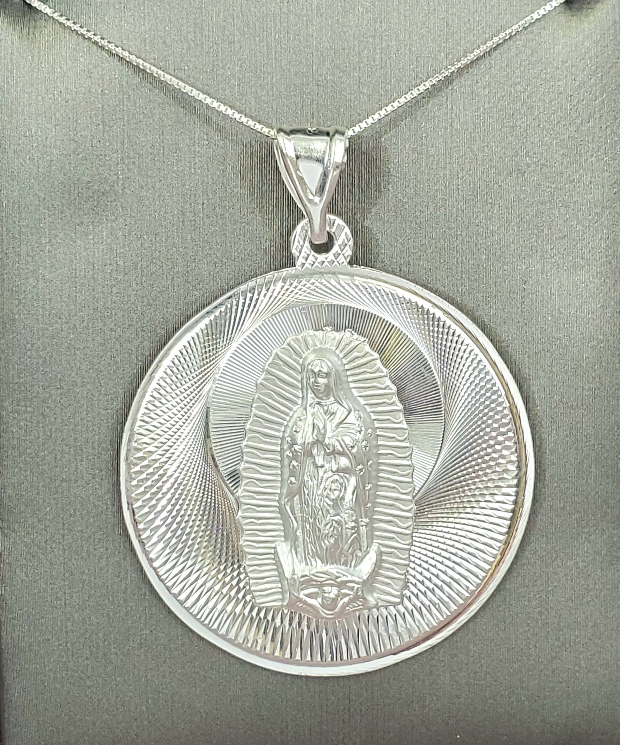 925 Sterling Silver Mother Mary Pendant Charm with Box Chain (Made in Italy)