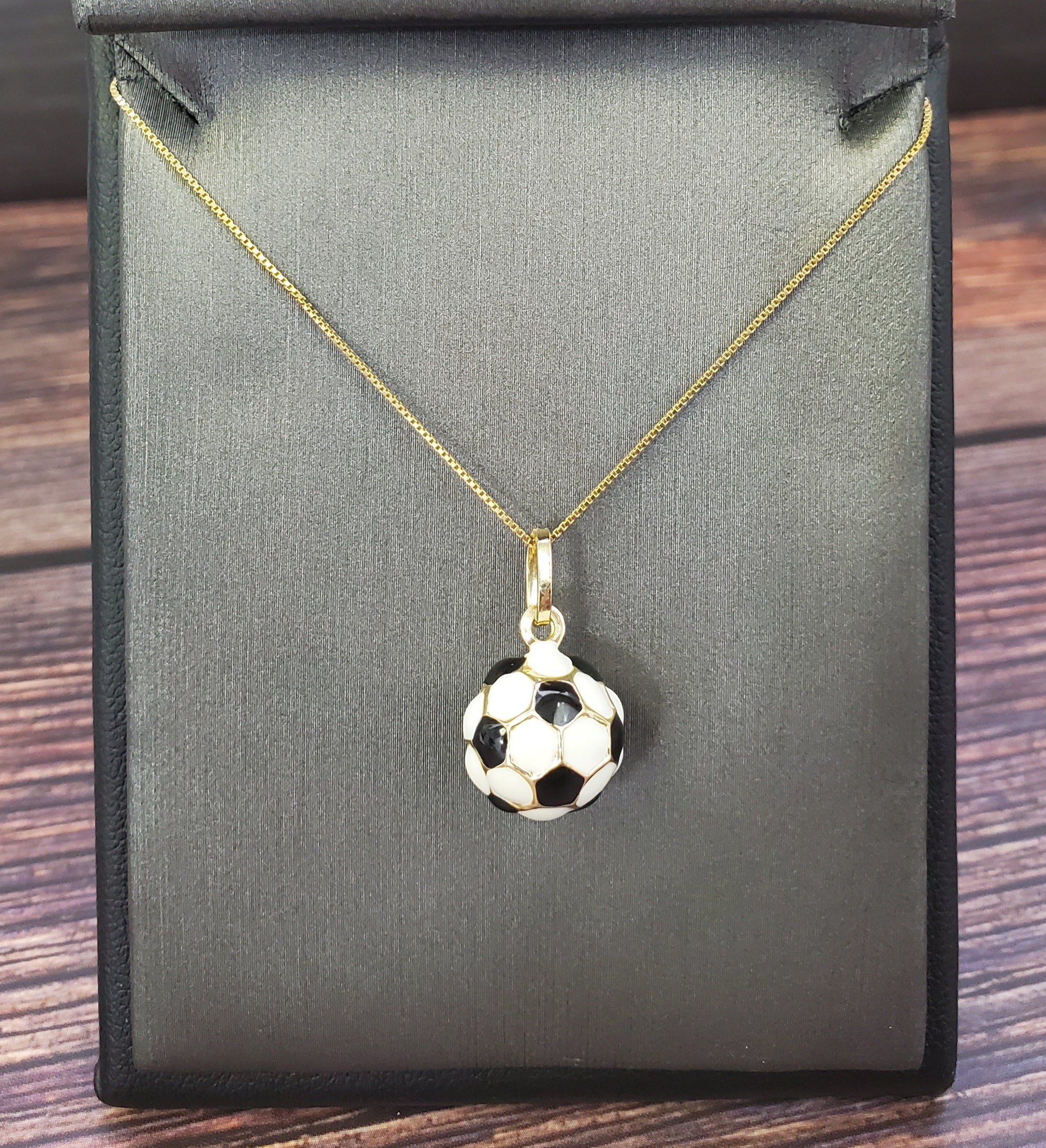 14K Solid Yellow Gold Football Pendant Charm with Box Chain