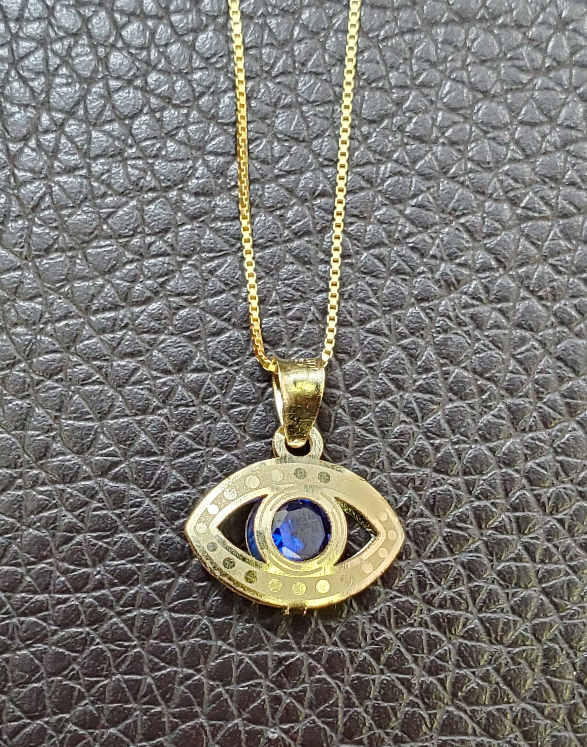 10K Solid Real Yellow Gold Evil Eye Blue, Red & White Cz Pendant Charm with Box Chain