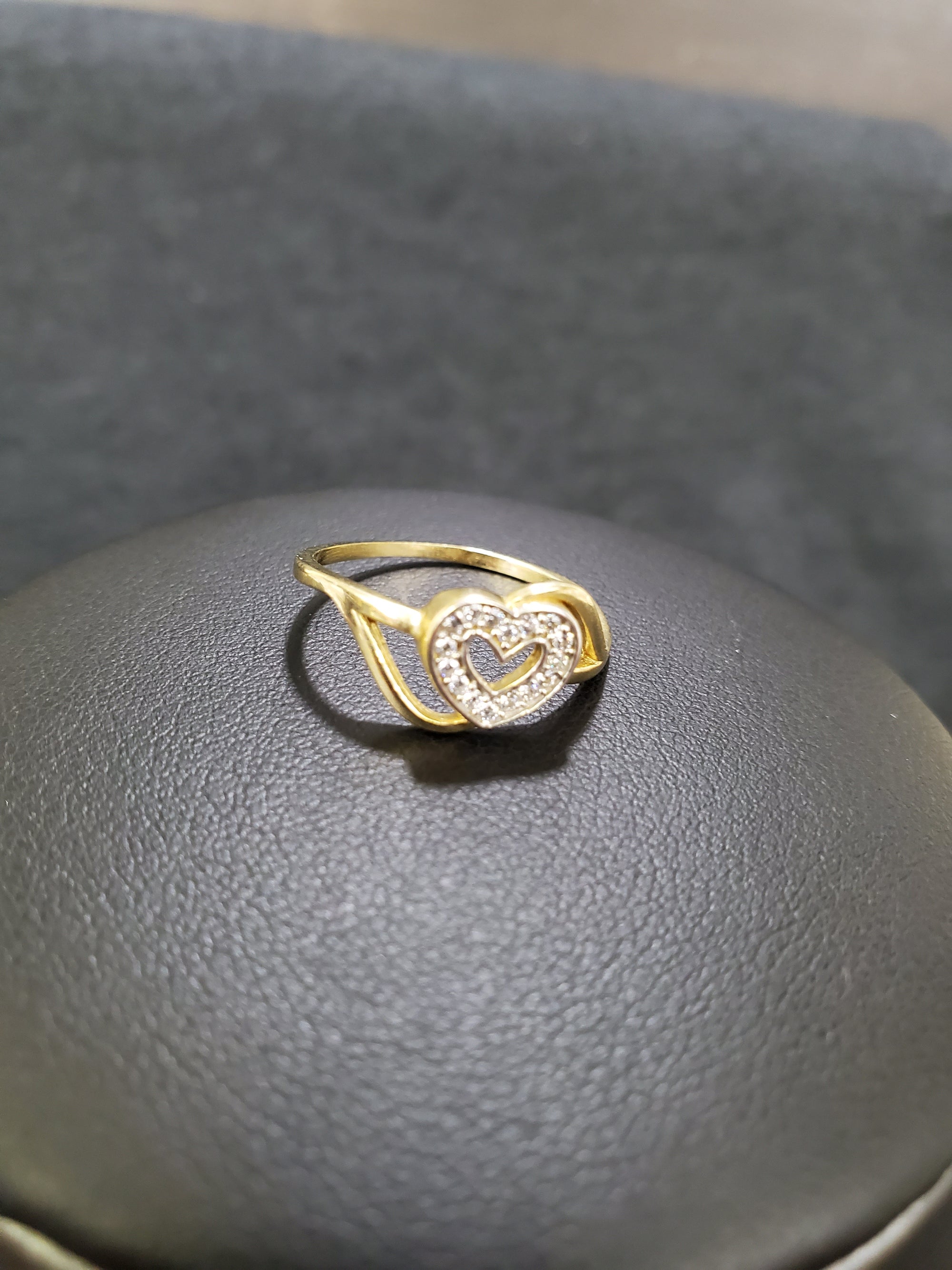 Real 10K Solid Yellow Gold Cz Heart Ring