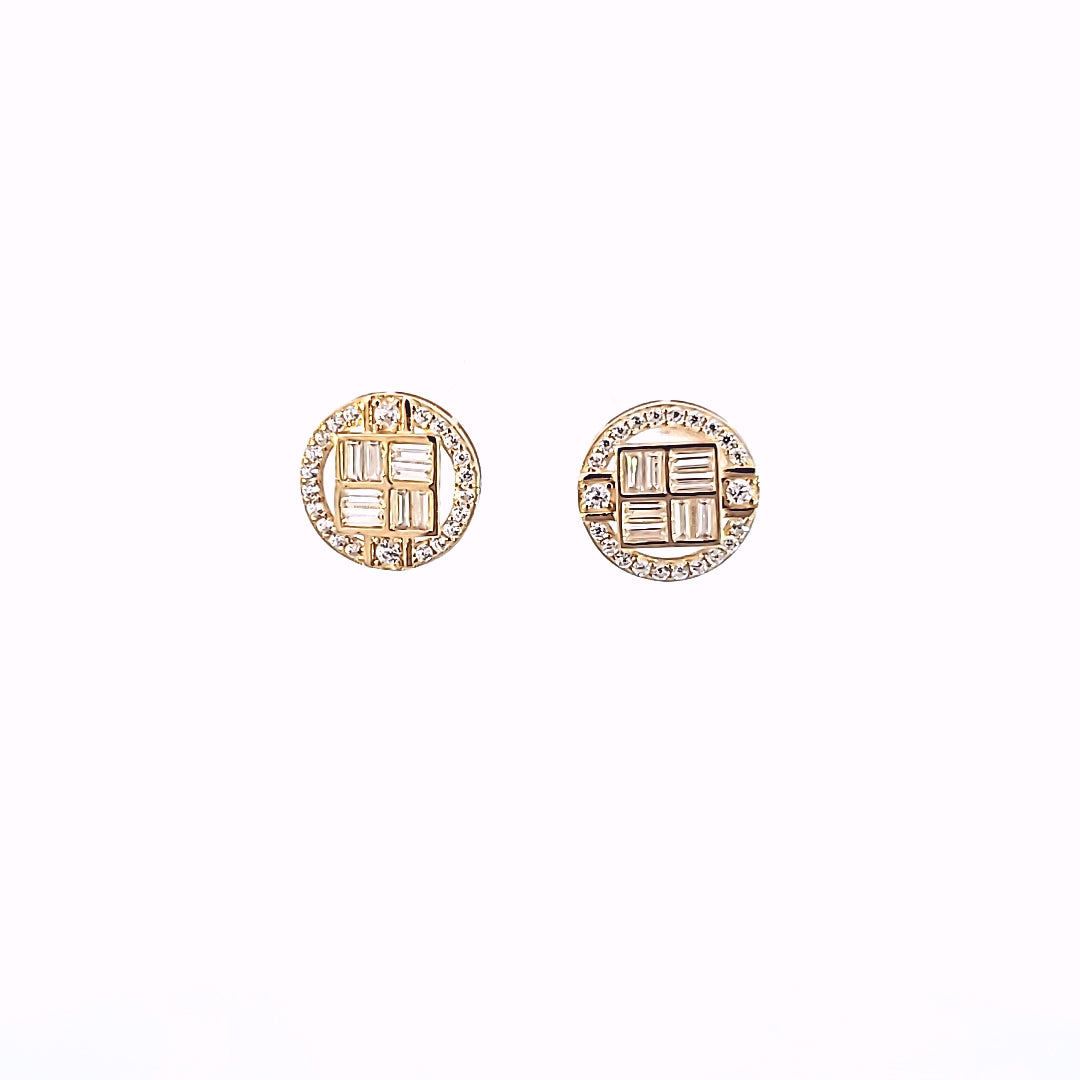 10K Solid Yellow Gold Round Baguette Earrings for Girls womens