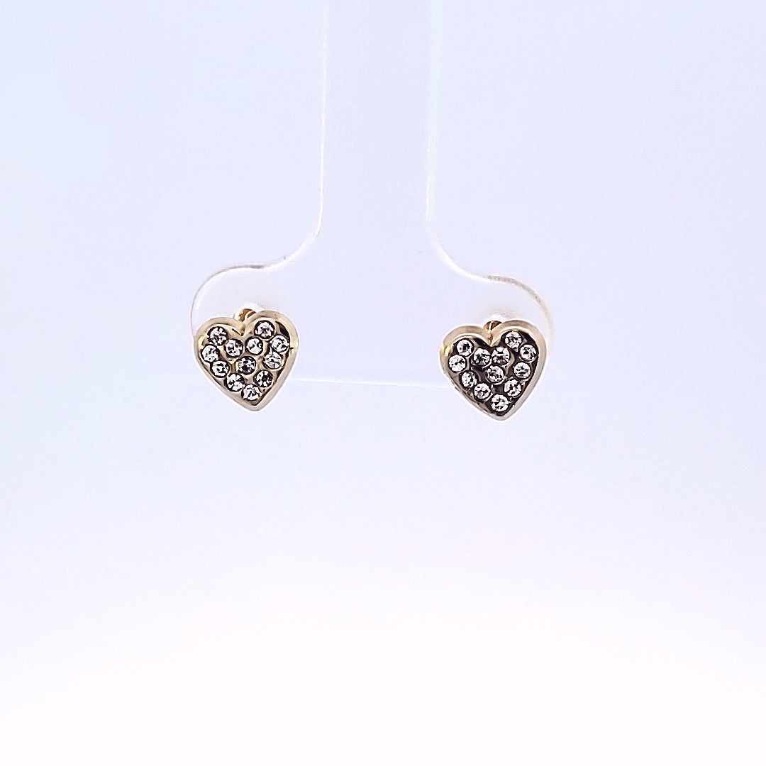 10K Solid Yellow Gold Cz Heart Earrings for Girls Womens