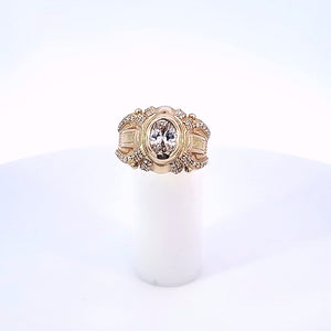 14K Solid Yellow Gold Oval Cz Victory Ring