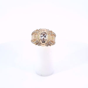 14K Solid Yellow Gold Oval Cz Victory Ring