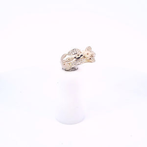 14K Solid Yellow Gold Cz Crescents Link Ring