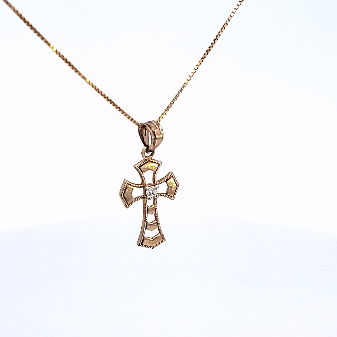 10K Solid Real Yellow Gold Cz Jesus Cross Pendant Charm with Box