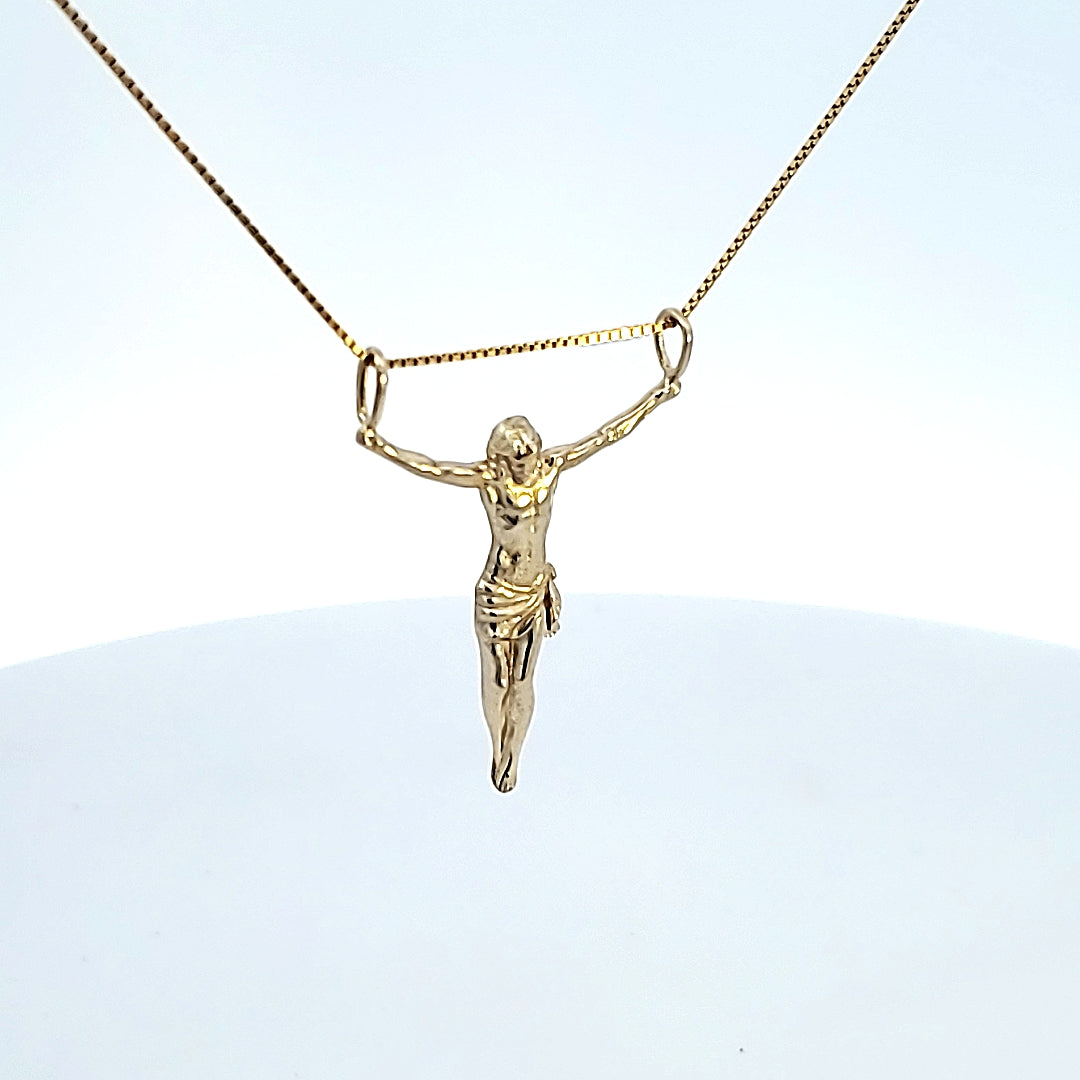 10K Solid Real Yellow Gold Jesus Pendant Charm with Box Chain