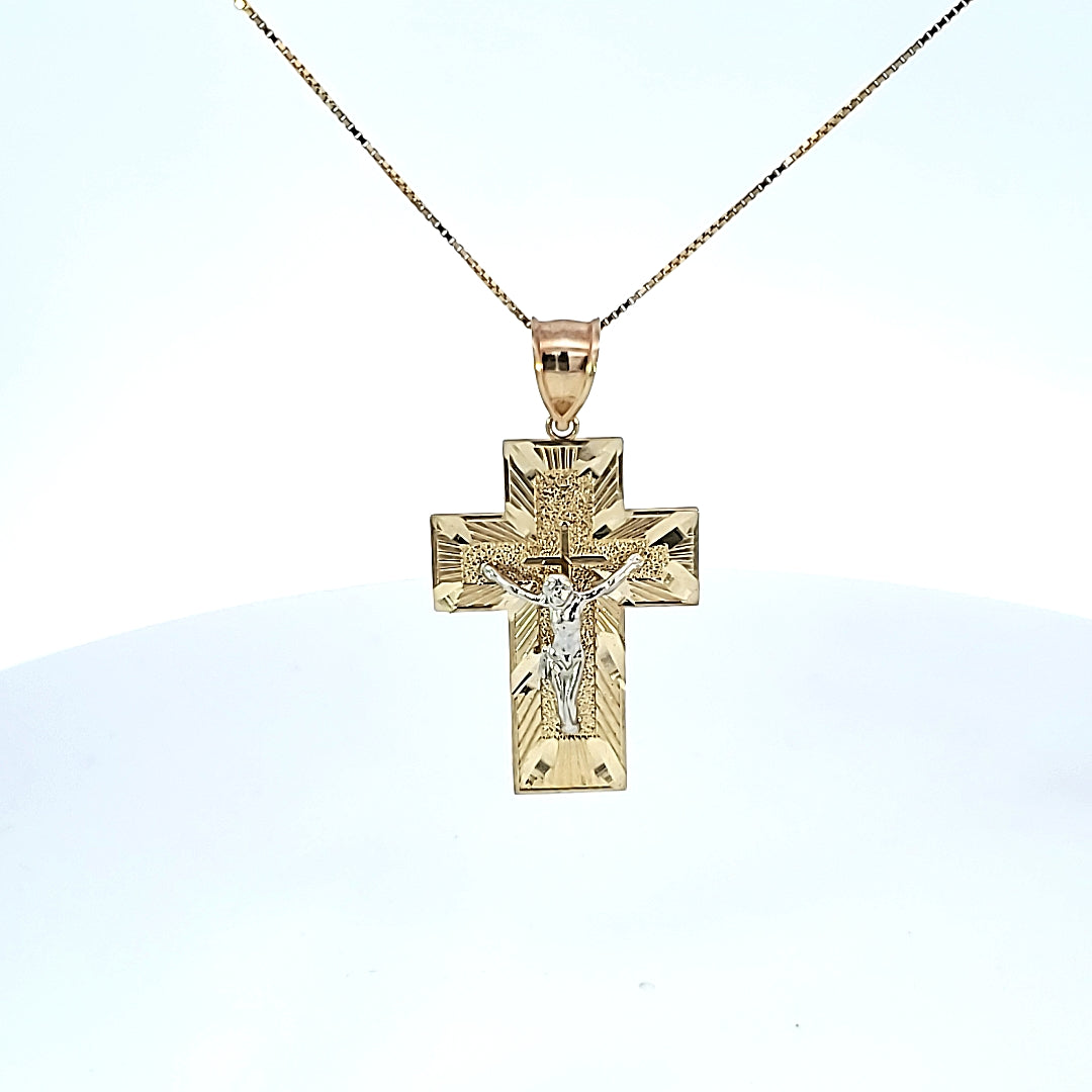 10K Solid Real Yellow Gold Jesus Pendant Charm with Box Chain