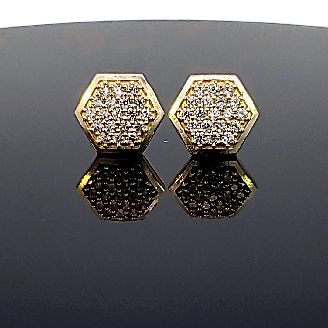 10K Solid Yellow Gold Cluster Cz Hexagone Earrings for Girls womens