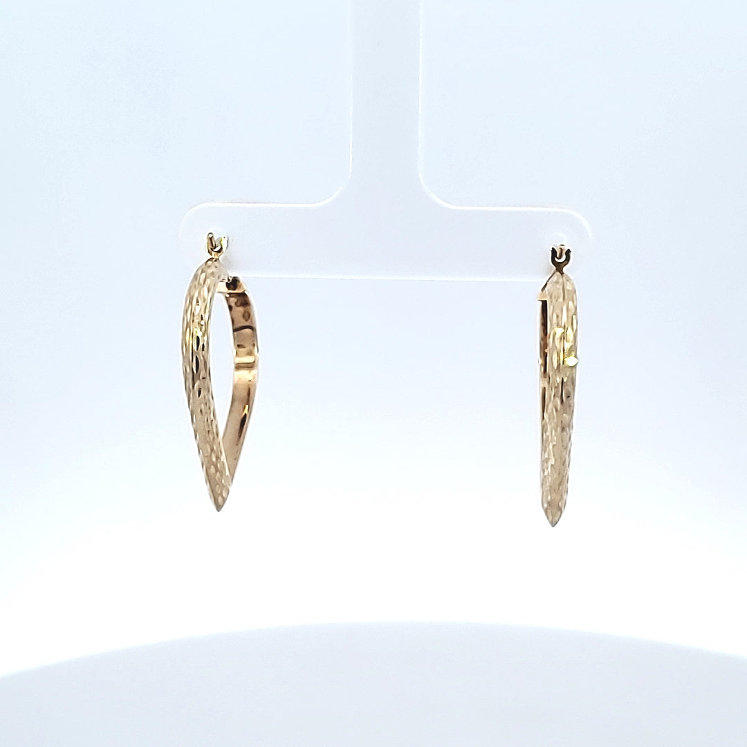 10K Solid Yellow Gold Diamond Cut Heart Hoop Earrings for Girls womens