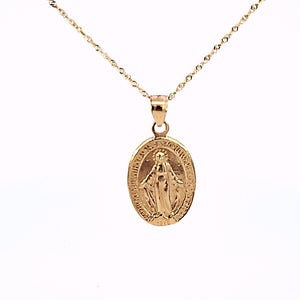 14K Solid Yellow Gold Religious Milagrosa Pendant Charm with Singapore Chain