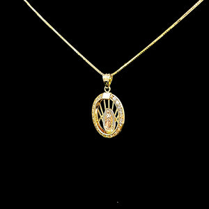 10K Solid Real Yellow Gold Cz Mother Mary Pendant Charm with Box Chain