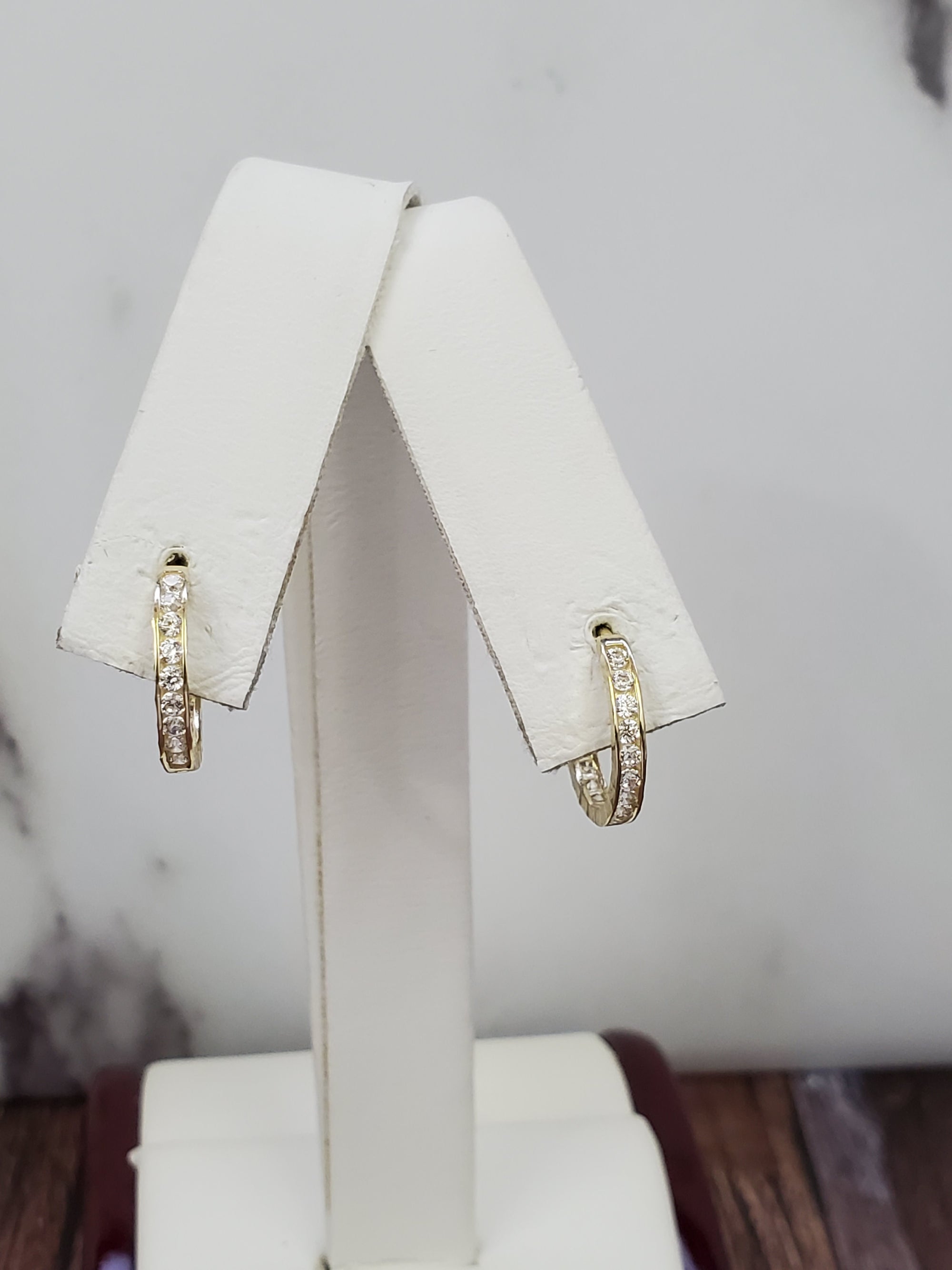 10K Solid Yellow Gold Hoop Cz Earrings for Girls womens