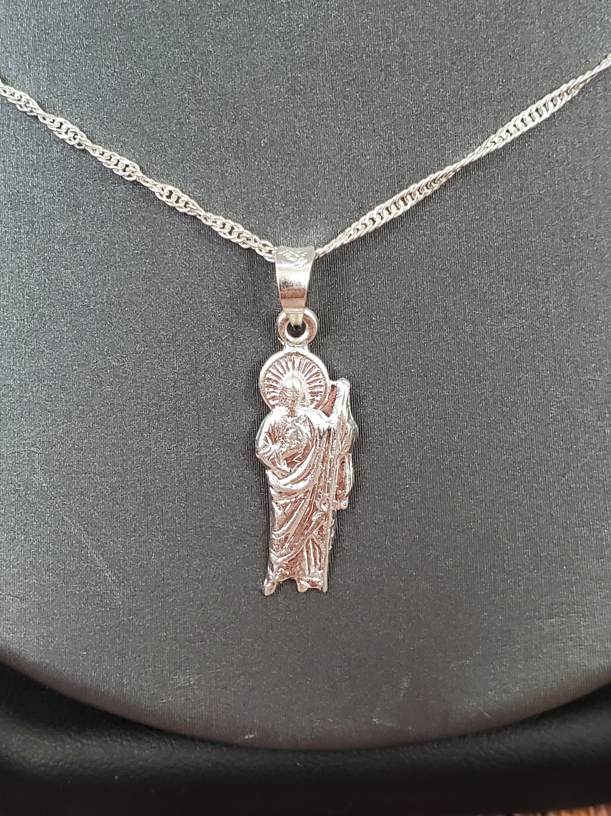 925 Sterling Silver Saint Jude Pendant Charm with Singapore Chain (Made in Italy)