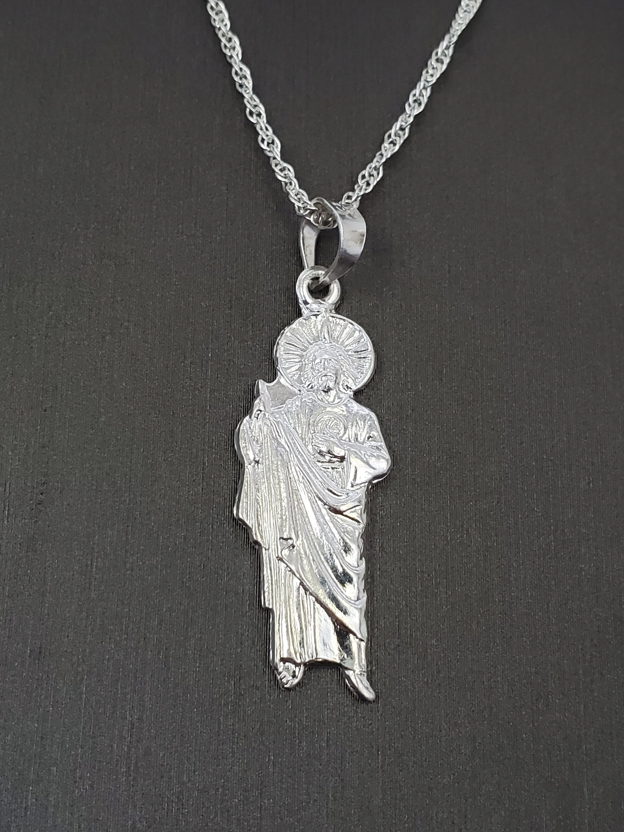 925 Sterling Silver Saint Jude Pendant Charm with Singapore Chain (Made in Italy)