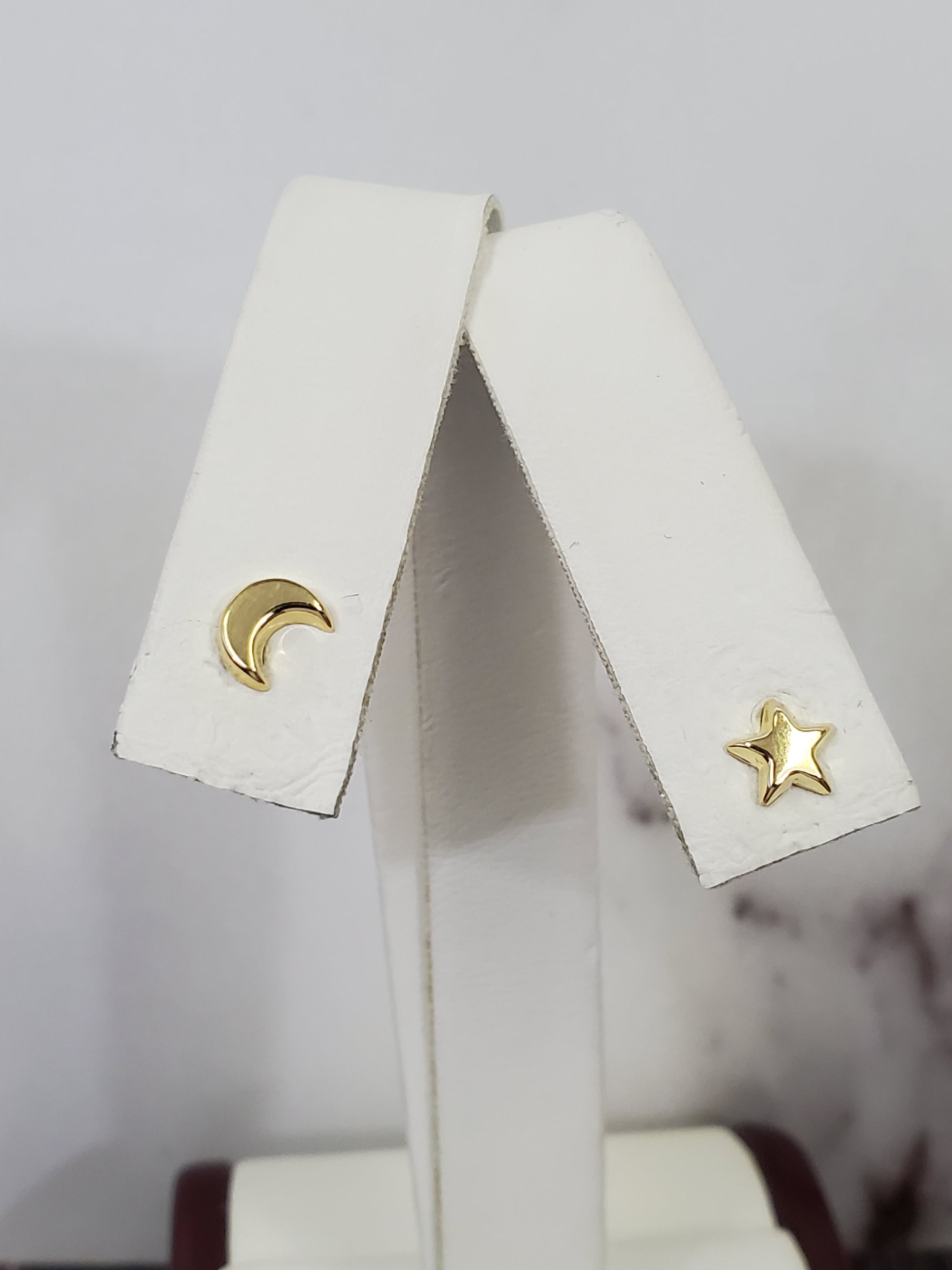 10K Solid Yellow Gold Star Moon Earrings for Girls womens