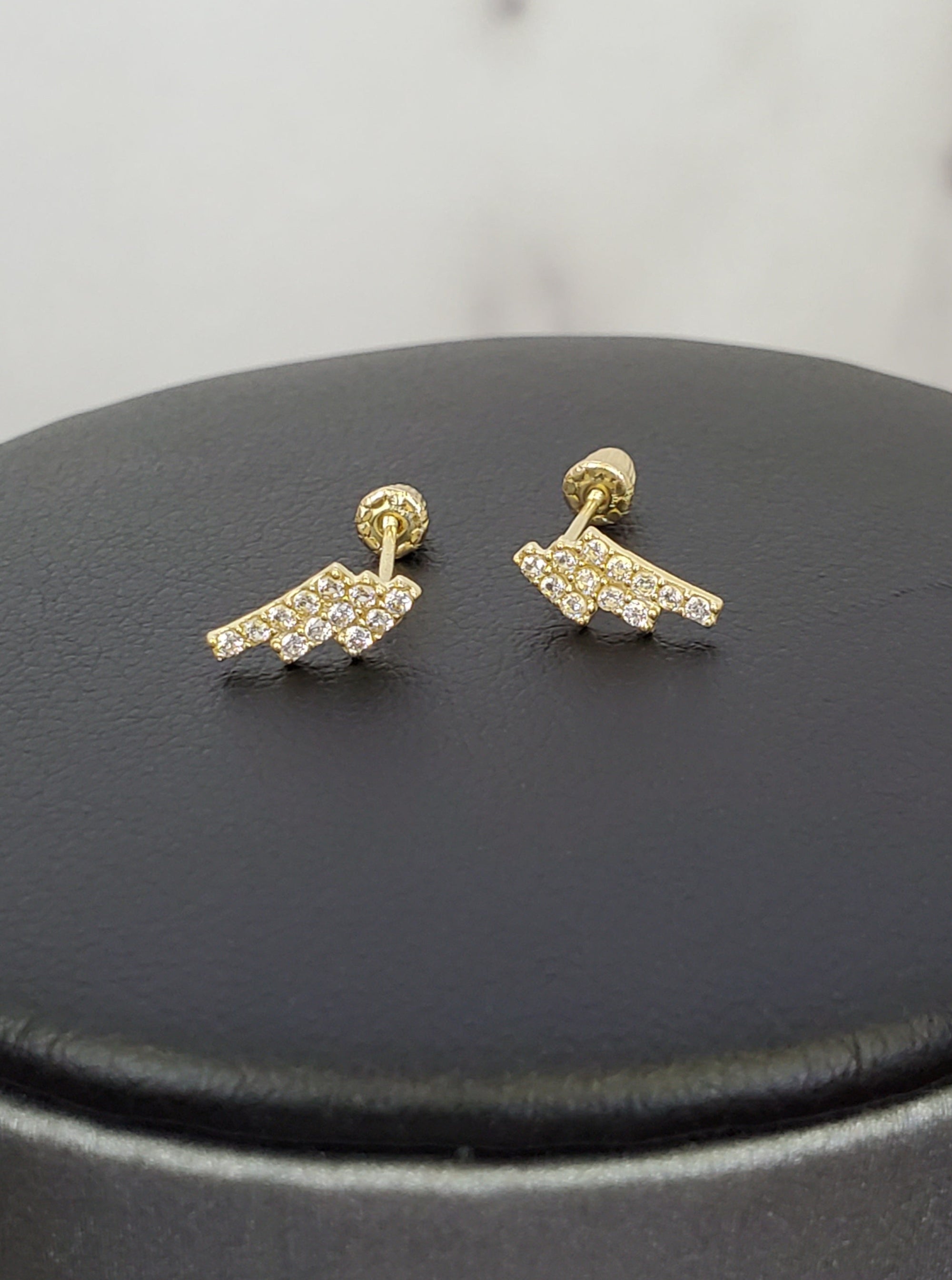 10K Solid Yellow Gold Cz Lightning Bolt Earrings for Girls womens