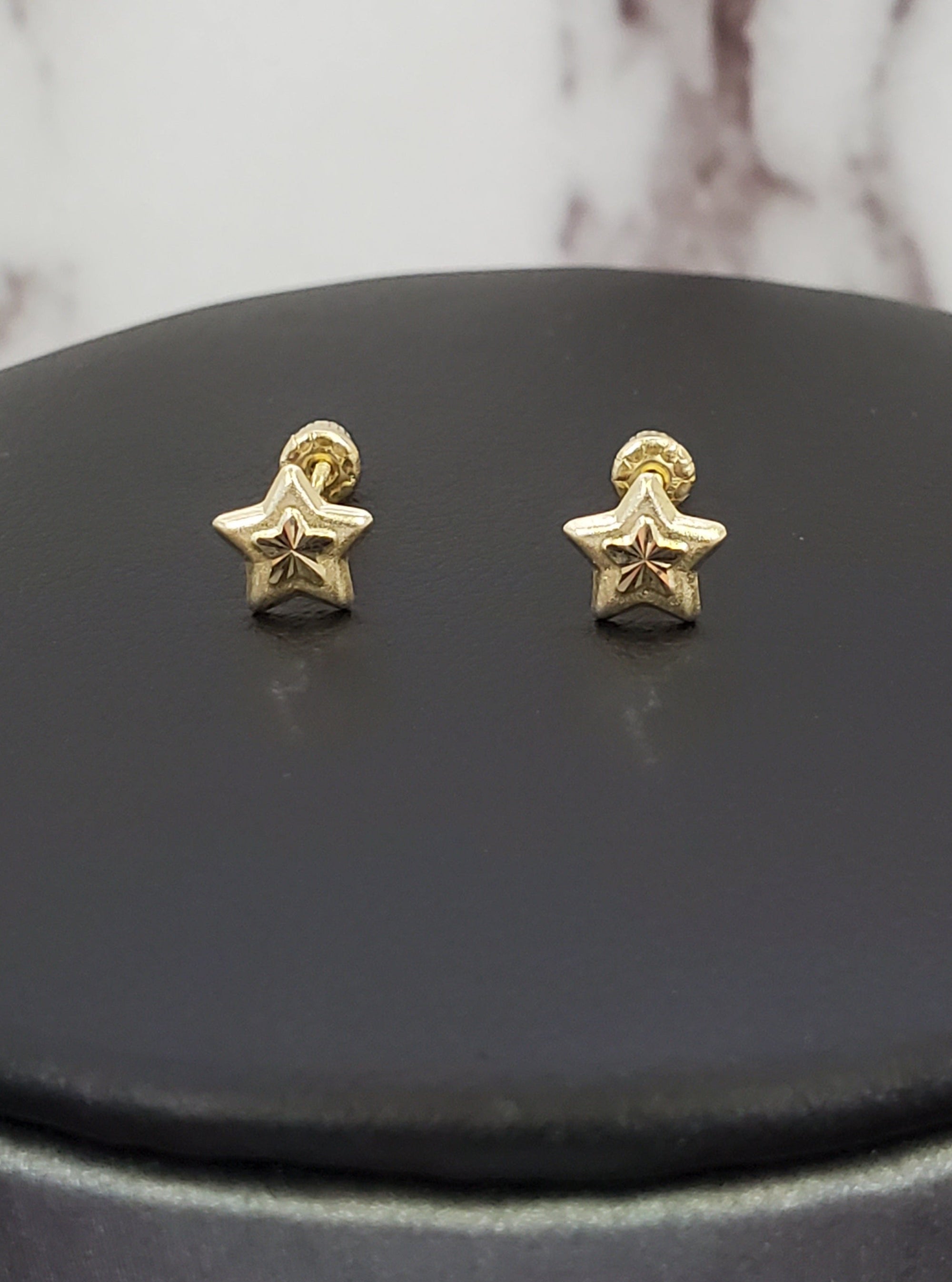 10K Solid Yellow Gold Star Earrings for Girls womens