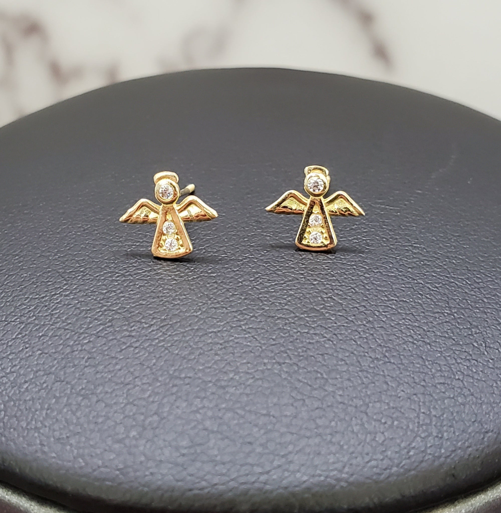 10K Solid Yellow Gold Angel Cz Earrings for Girls Womens